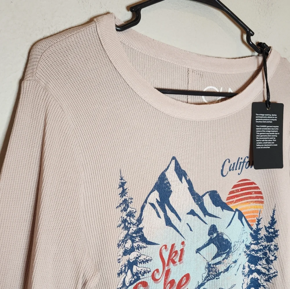 NWT Chaser Waffle Long Sleeve Thermo Beige Shirt Ski Lake Tahoe Size Small